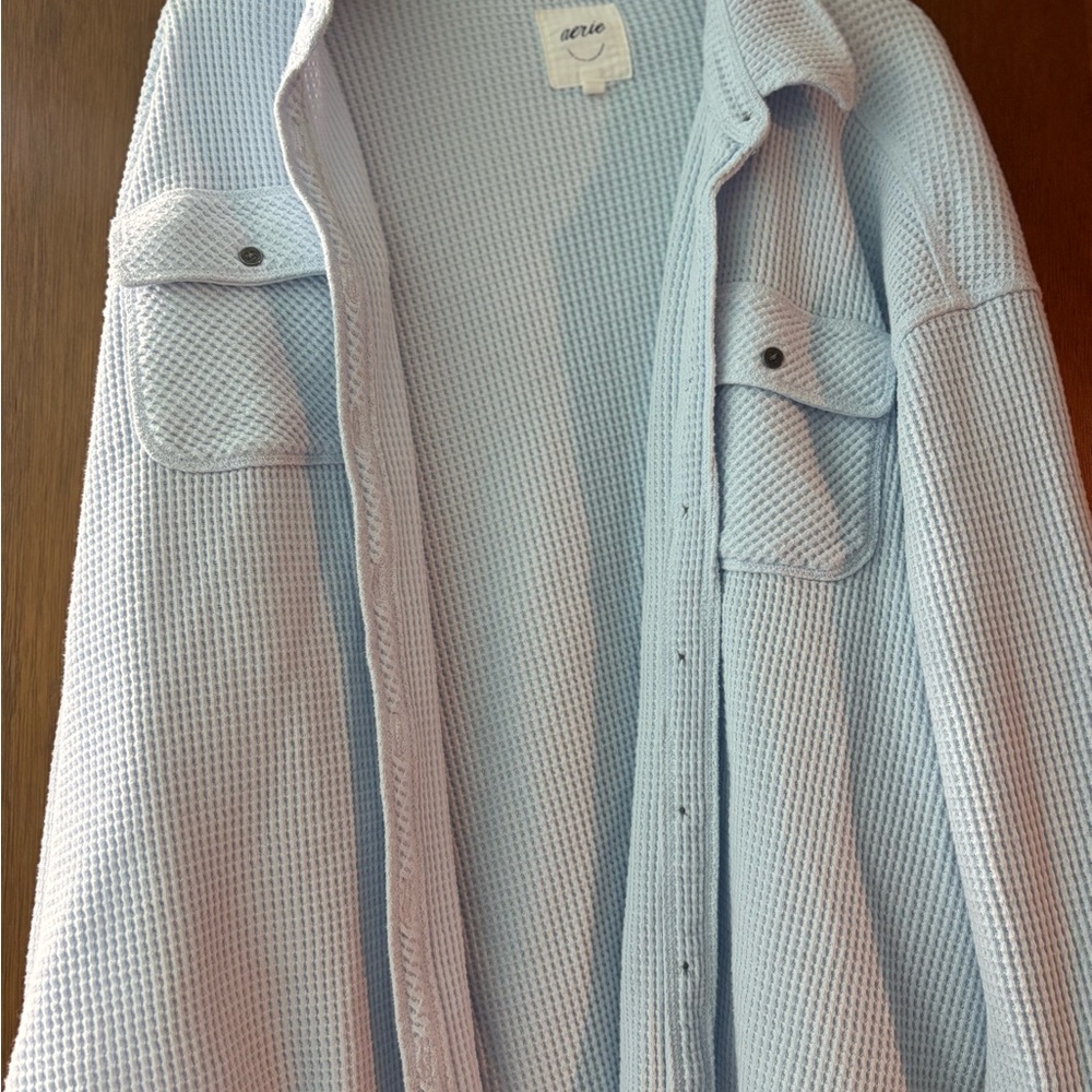 Aerie Lumberjane Blue Waffle Knit Top